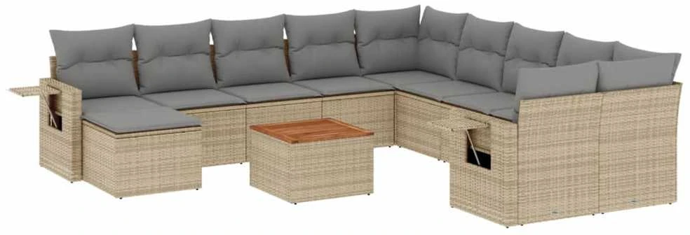 Sofa Sodo komplektas su pagalvėlėmis, 12 dalių, smėlio, poliratanas