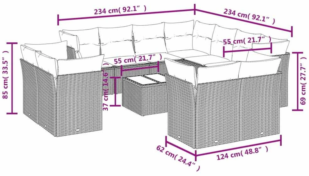 Sofa Sodo komplektas su pagalvėlėmis, 12 dalių, smėlio, poliratanas