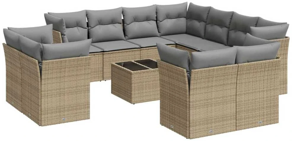 Sofa Sodo komplektas su pagalvėlėmis, 12 dalių, smėlio, poliratanas