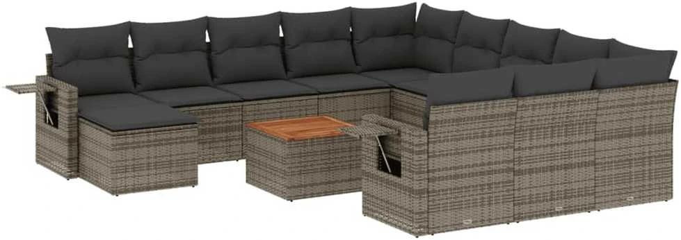 Sodo komplektas su pagalvėlėmis, 13 dalių, pilkas, poliratanas
