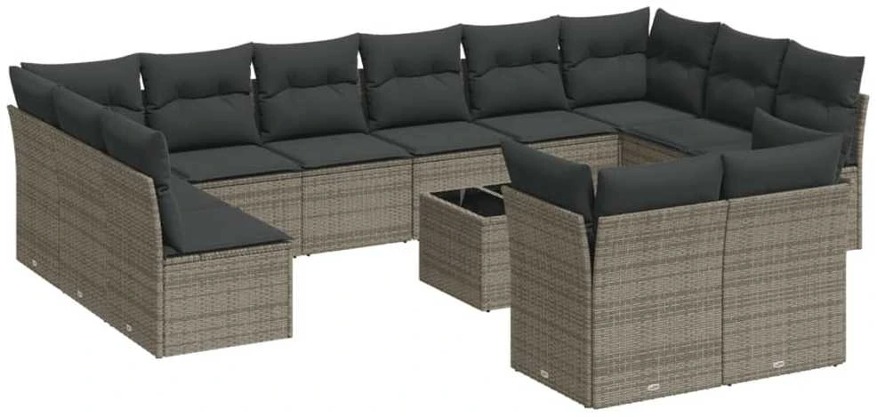 Sofa Sodo komplektas su pagalvėlėmis, 13 dalių, pilkas, poliratanas