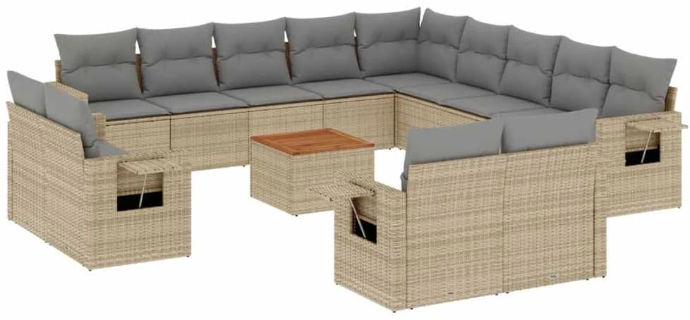 Sofa Sodo komplektas su pagalvėlėmis, 14 dalių, smėlio, poliratanas