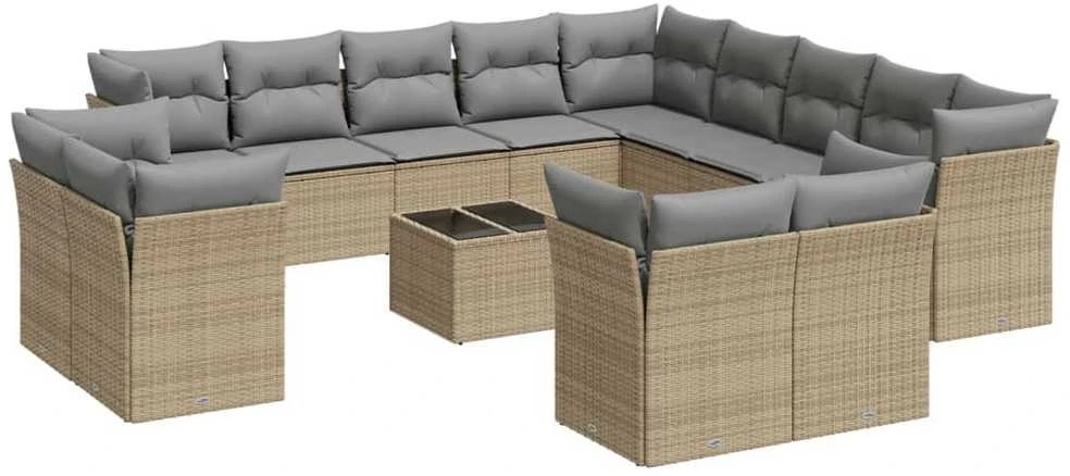 Sofa Sodo komplektas su pagalvėlėmis, 14 dalių, smėlio, poliratanas