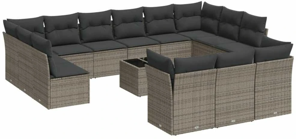 Sofa Sodo komplektas su pagalvėlėmis, 14 dalių, pilkas, poliratanas