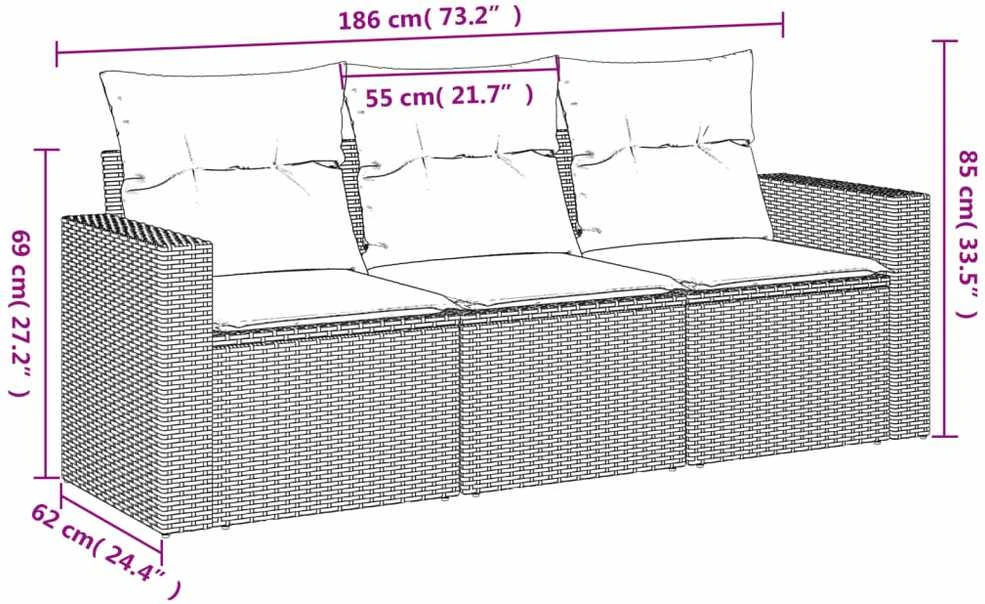 Sodo komplektas su pagalvėlėmis, 3 dalių, juodas, poliratanas