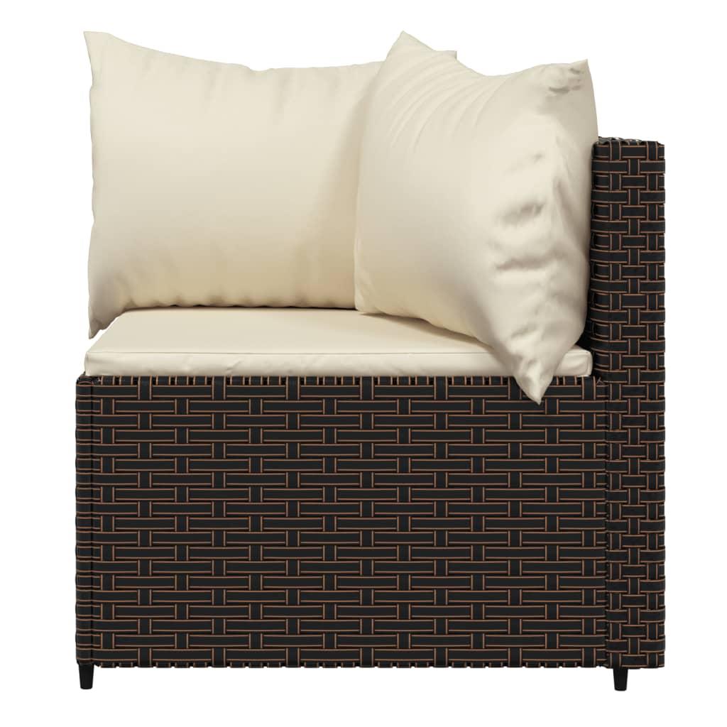 Lauko baldų komplektas Sodo komplektas su pagalvėlėmis, 3 dalių, rudas, poliratanas