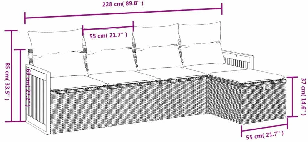 Lauko baldų komplektas Sodo komplektas su pagalvėlėmis, 5 dalių, juodas, poliratanas