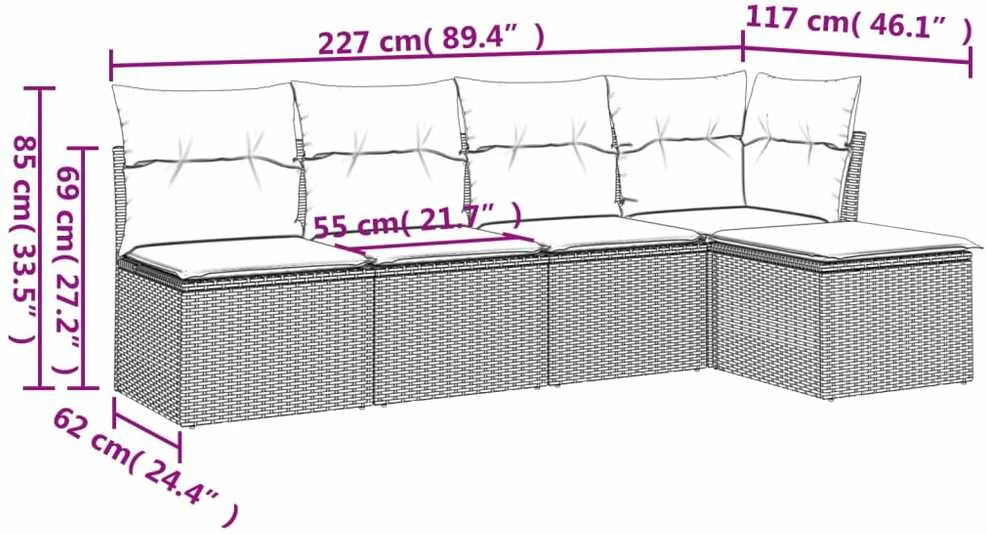 Lauko baldų komplektas Sodo komplektas su pagalvėlėmis, 5 dalių, juodas, poliratanas