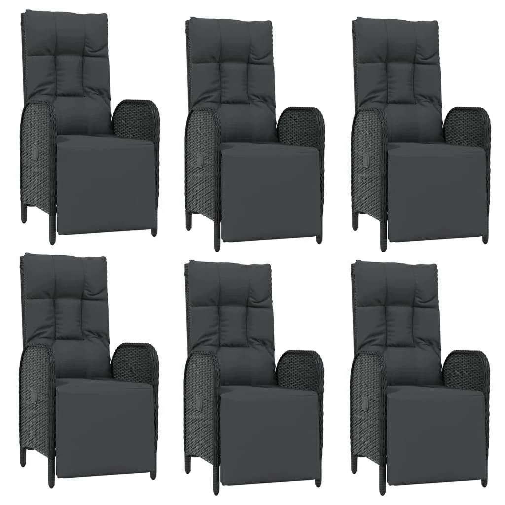 Lauko baldų komplektas Sodo komplektas su pagalvėlėmis, 7 dalių, juodas, poliratanas