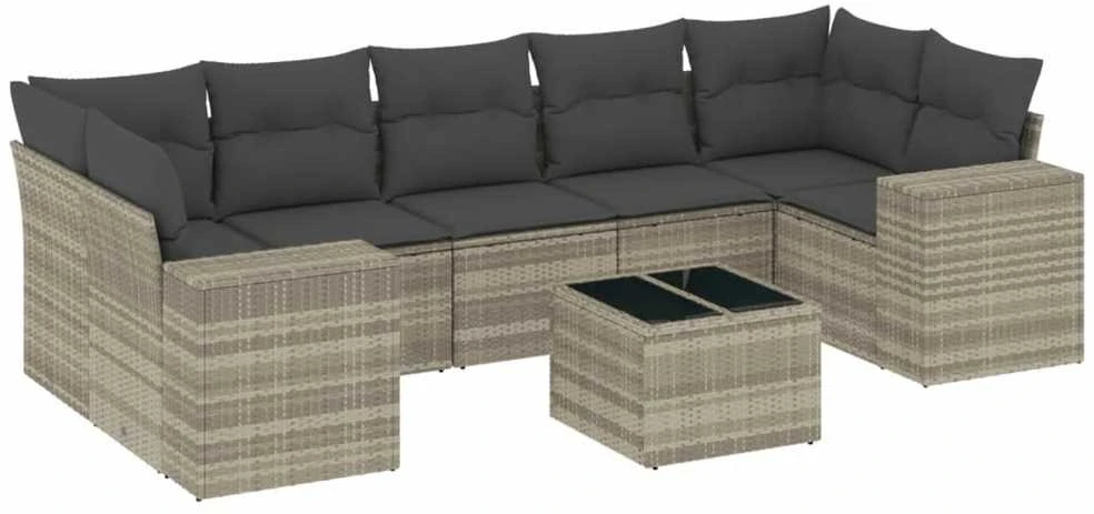 Sofa Sodo komplektas su pagalvėlėmis, 8 dalių, pilkas, poliratanas