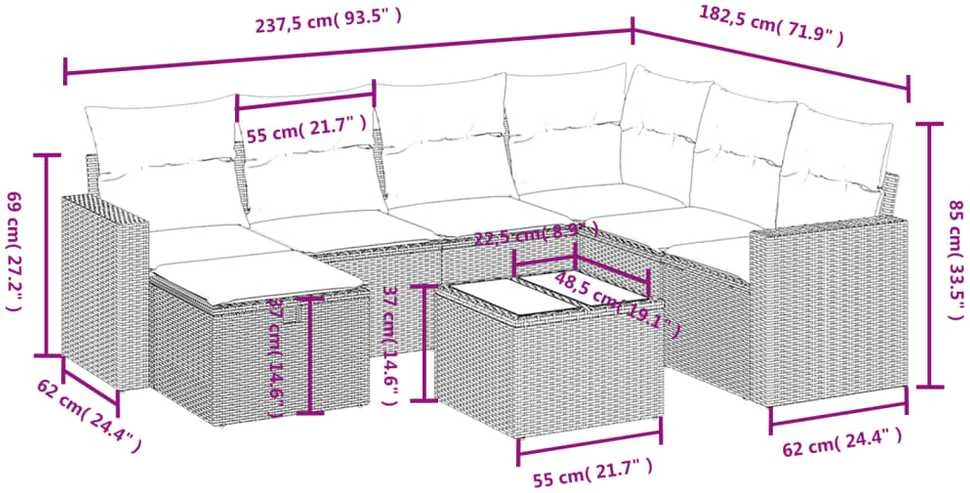 Sofa Sodo komplektas su pagalvėlėmis, 8 dalių, pilkas, poliratanas