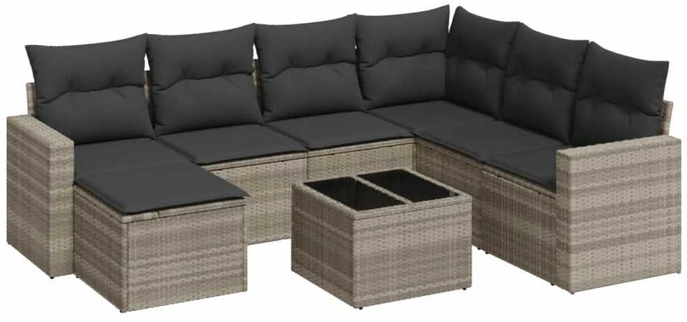 Sofa Sodo komplektas su pagalvėlėmis, 8 dalių, pilkas, poliratanas