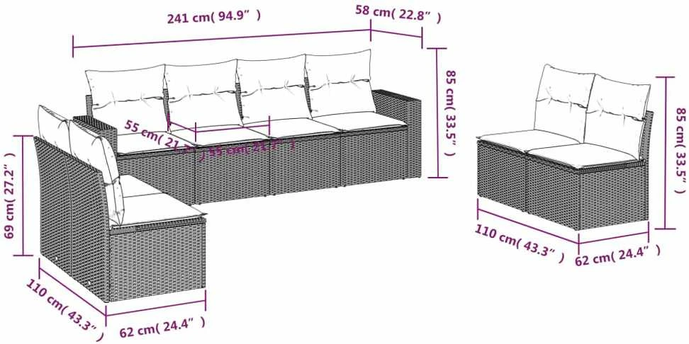 Sofa Sodo komplektas su pagalvėlėmis, 8 dalių, pilkas, poliratanas