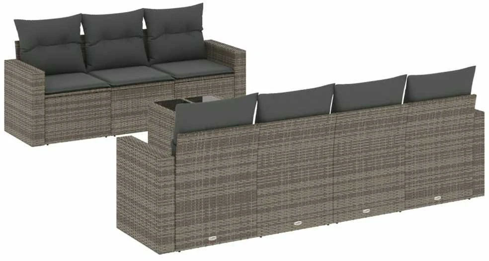 Sofa Sodo komplektas su pagalvėlėmis, 8 dalių, pilkas, poliratanas