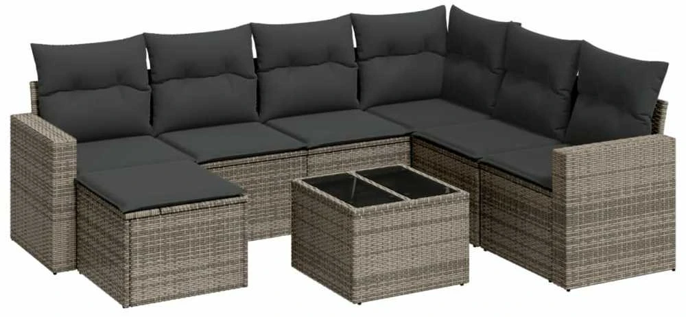 Sofa Sodo komplektas su pagalvėlėmis, 8 dalių, pilkas, poliratanas