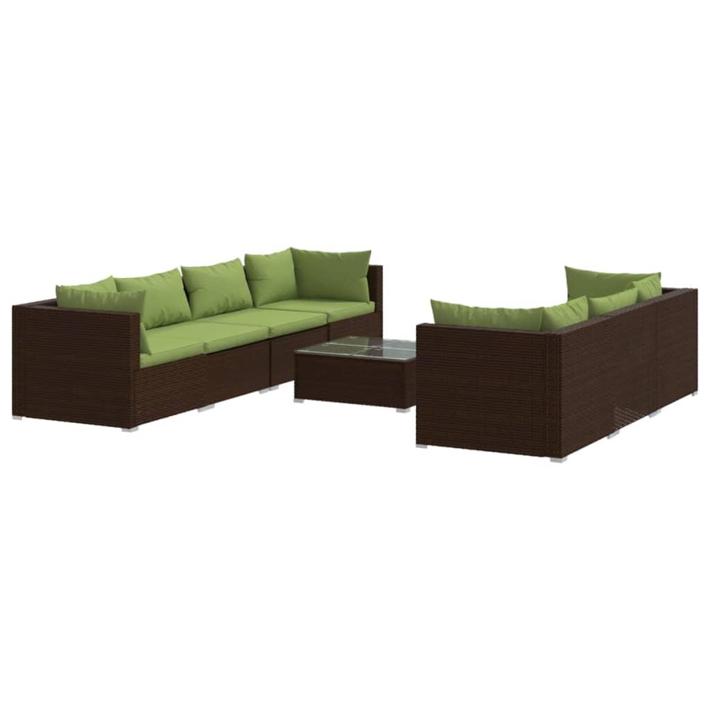Lauko baldų komplektas Sodo komplektas su pagalvėlėmis, 8 dalių, rudas, poliratanas