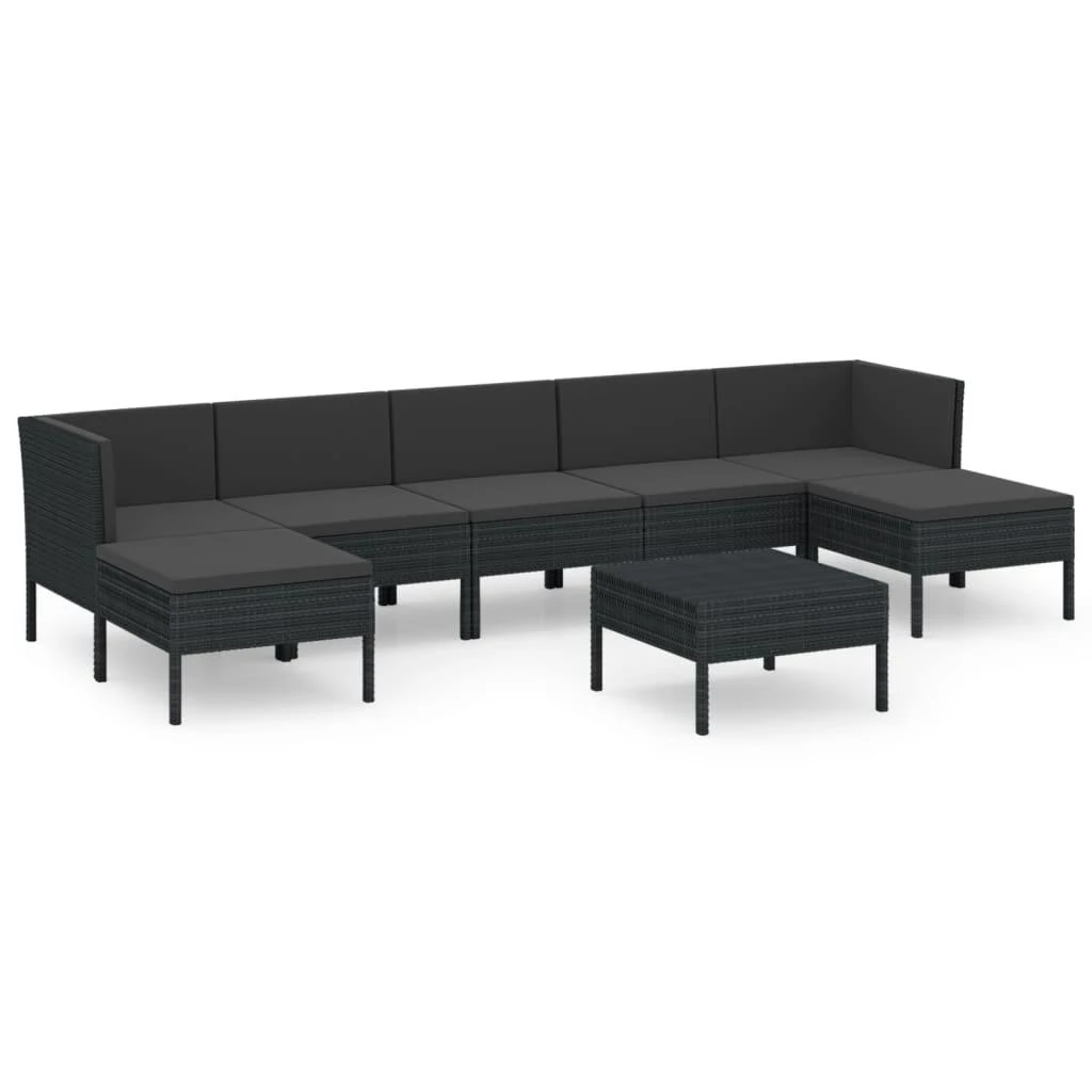 Lauko baldų komplektas Sodo komplektas su pagalvėlėmis, 8 dalių, juodas, poliratanas