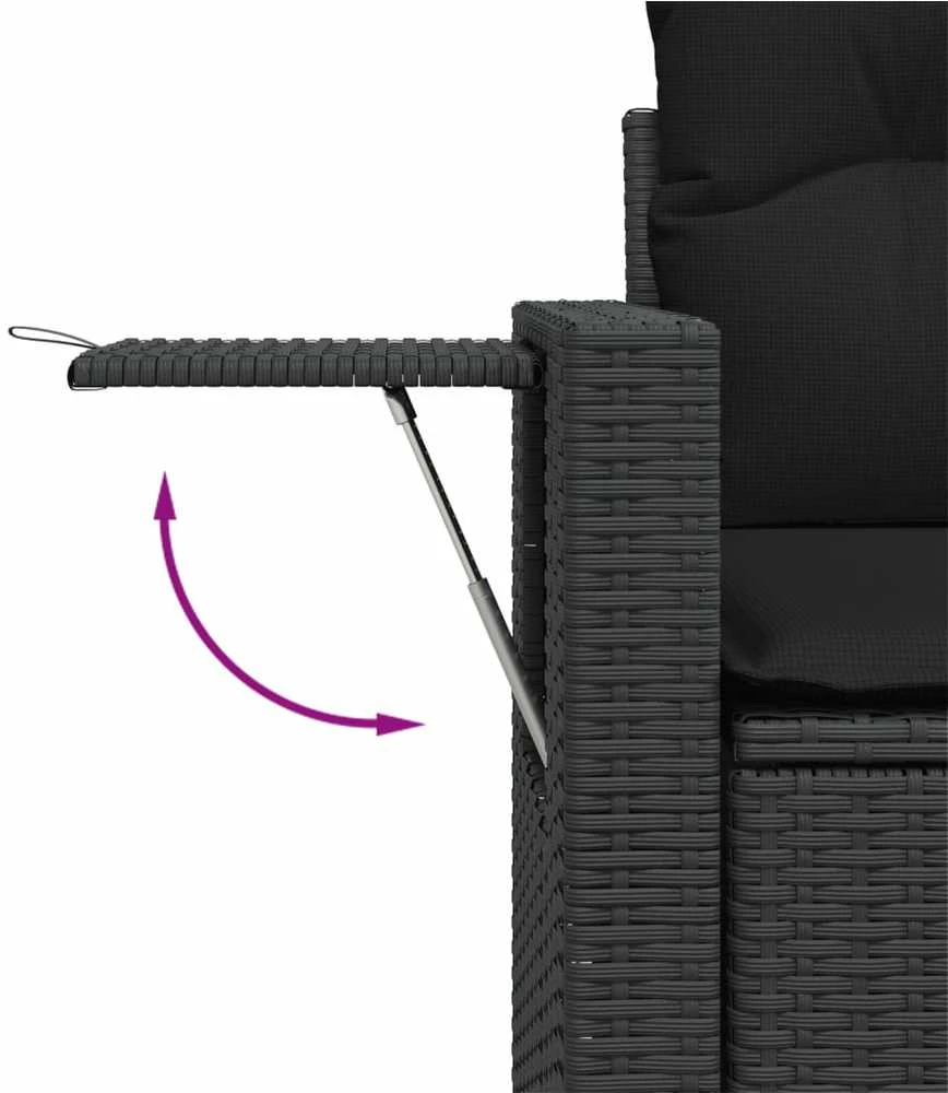 Sodo komplektas su pagalvėlėmis, 9 dalių, juodas, poliratanas