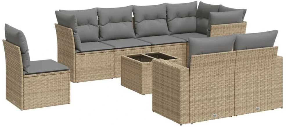 Sofa Sodo komplektas su pagalvėlėmis, 9 dalių, smėlio, poliratanas
