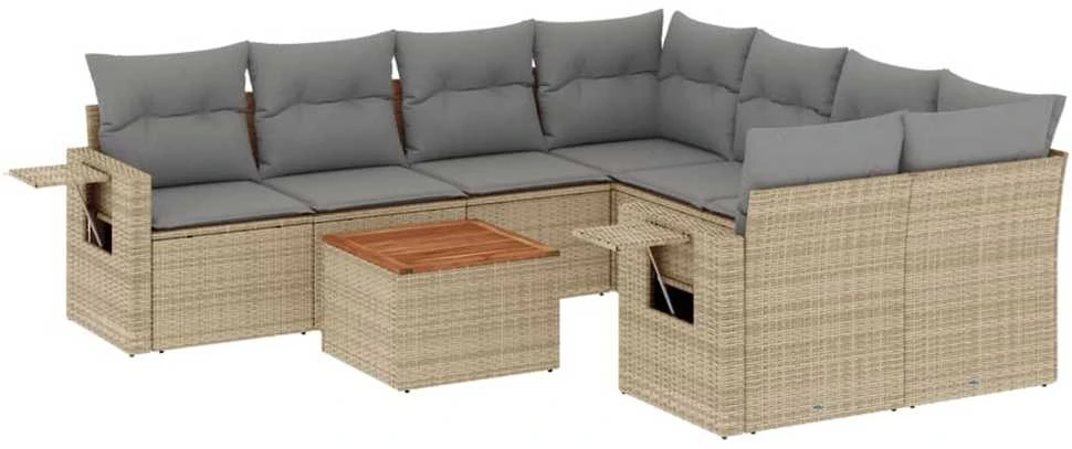 Sofa Sodo komplektas su pagalvėlėmis, 9 dalių, smėlio, poliratanas