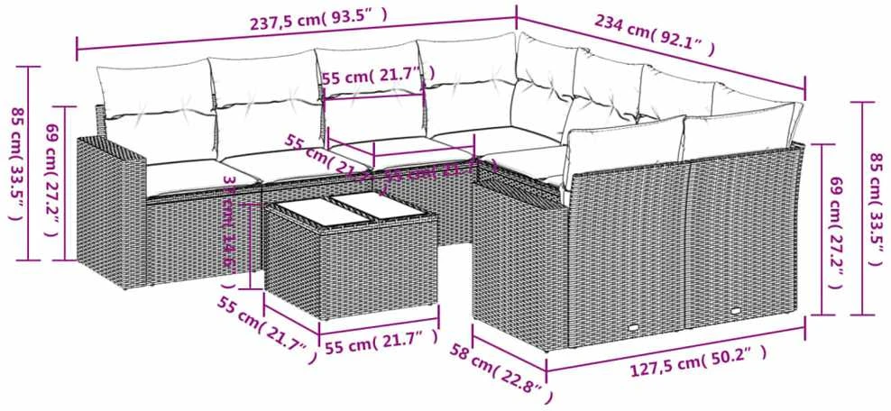 Sofa Sodo komplektas su pagalvėlėmis, 9 dalių, smėlio, poliratanas