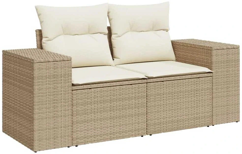 Sofa Sodo komplektas su pagalvėlėmis, 9 dalių, smėlio, poliratanas