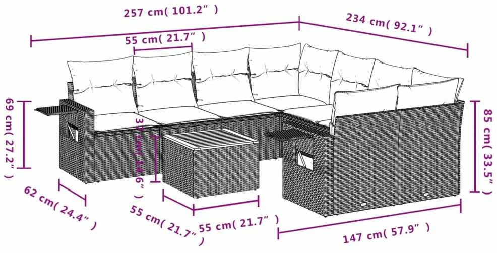 Sodo komplektas su pagalvėlėmis, 9 dalių, juodas, poliratanas