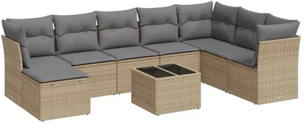 Sofa Sodo komplektas su pagalvėlėmis, 9 dalių, smėlio, poliratanas