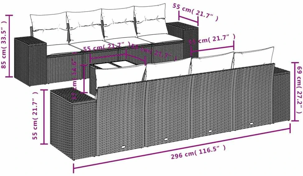 Sofa Sodo komplektas su pagalvėlėmis, 9 dalių, smėlio, poliratanas