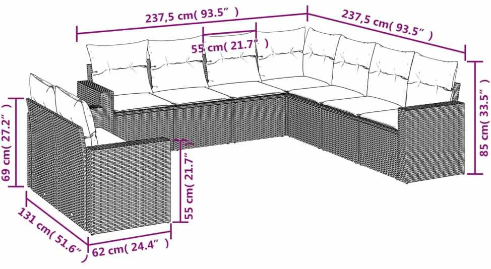 Sodo komplektas su pagalvėlėmis, 9 dalių, juodas, poliratanas