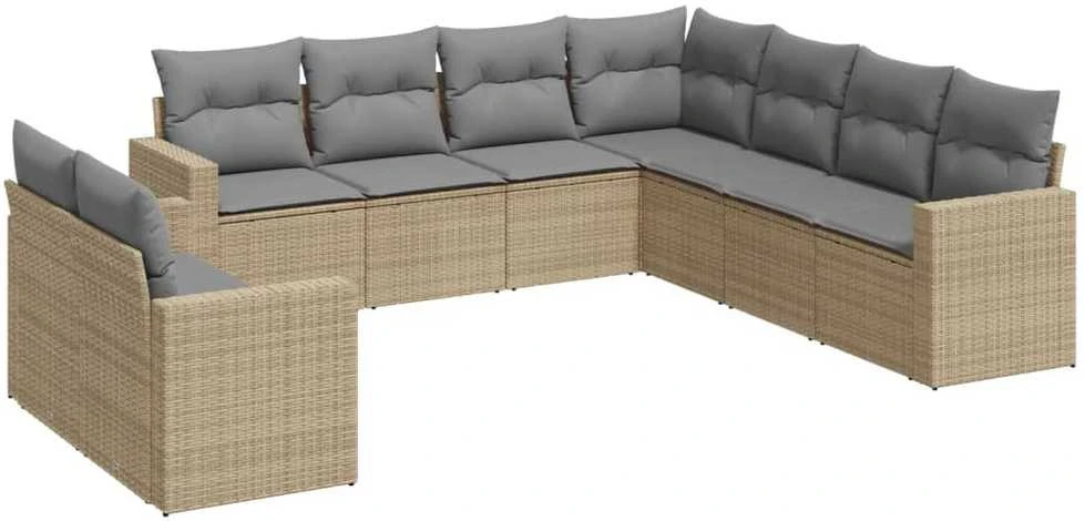 Sofa Sodo komplektas su pagalvėlėmis, 9 dalių, smėlio, poliratanas