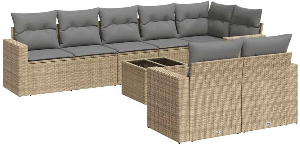 Sofa Sodo komplektas su pagalvėlėmis, 9 dalių, smėlio, poliratanas
