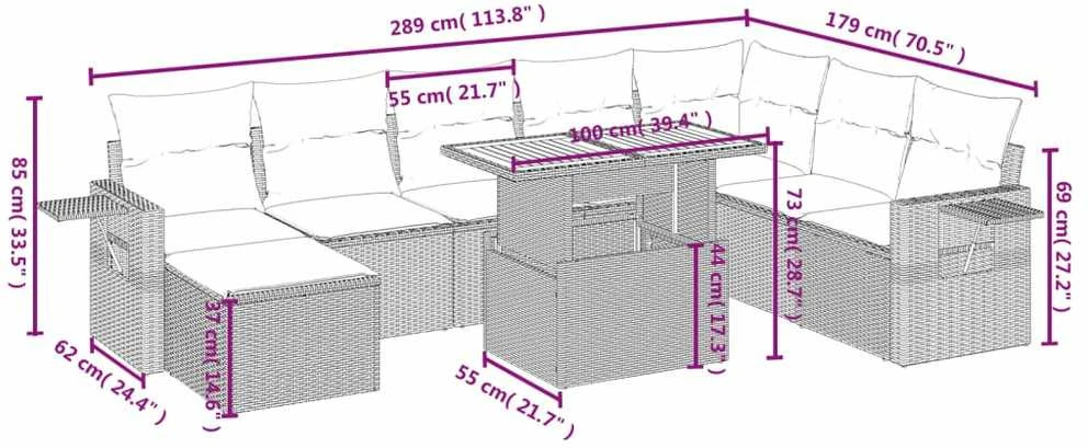 Sofa Sodo komplektas su pagalvėlėmis, 9 dalių, smėlio, poliratanas