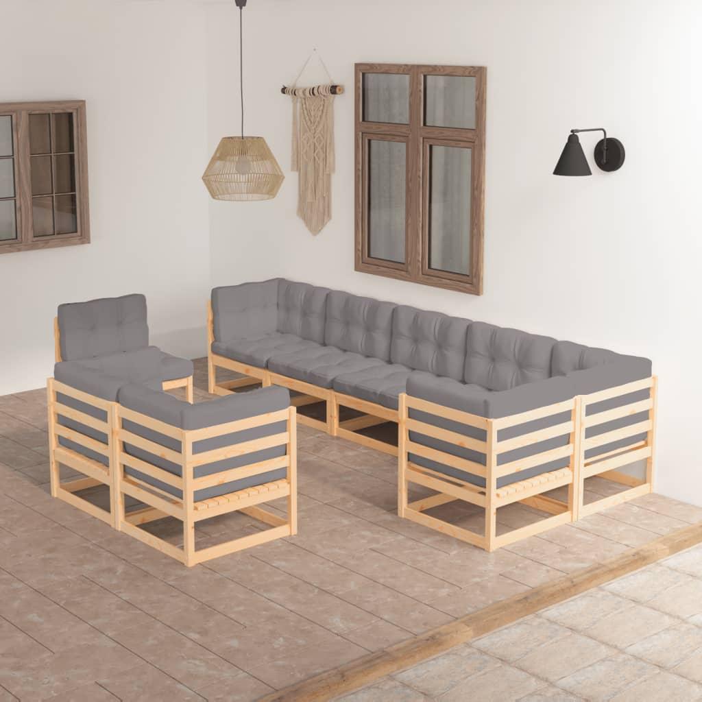Lauko baldų komplektas Sodo komplektas su pagalvėlėmis, 9 dalių, pušies masyvas
