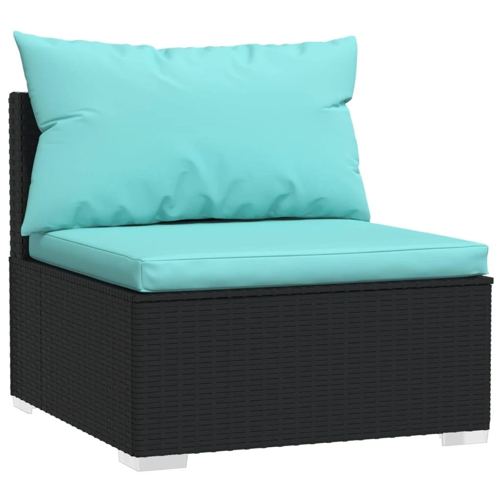Lauko baldų komplektas Sodo komplektas su pagalvėlėmis, 9 dalių, juodas, poliratanas