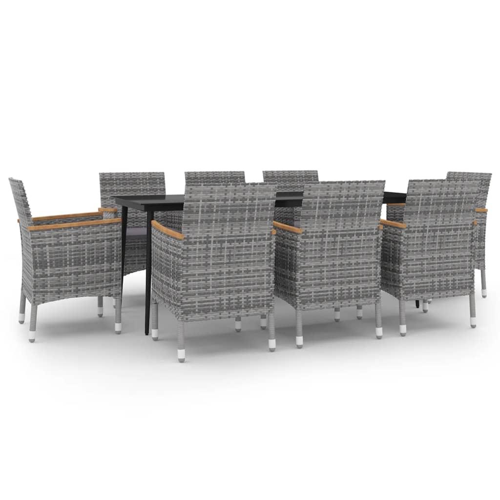 Lauko baldų komplektas Sodo komplektas su pagalvėlėmis, 9 dalių, poliratanas/stiklas