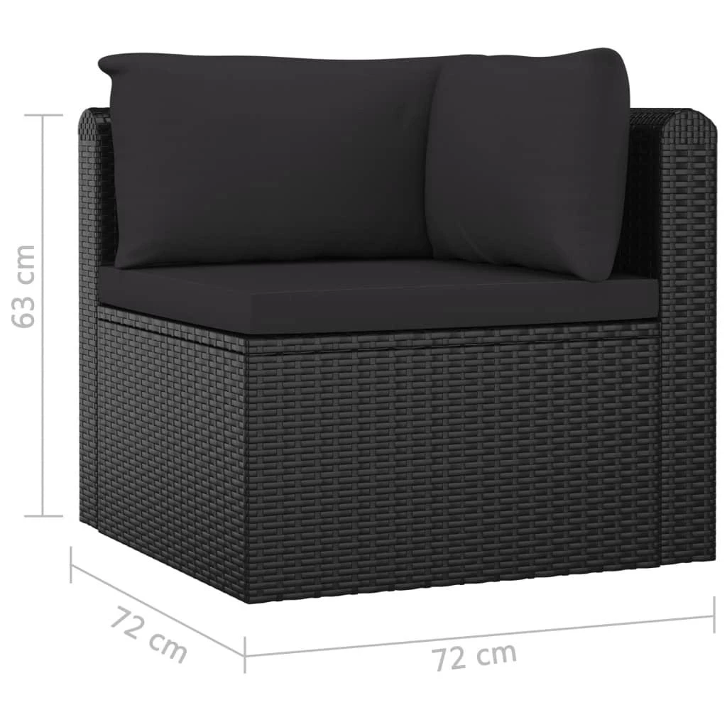 Lauko baldų komplektas Sodo komplektas su pagalvėlėmis, 9 dalių, juodas, poliratanas