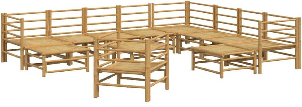 Lauko baldų komplektas Sodo komplektas su pilkomis pagalvėlėmis, 12 dalių, bambukas