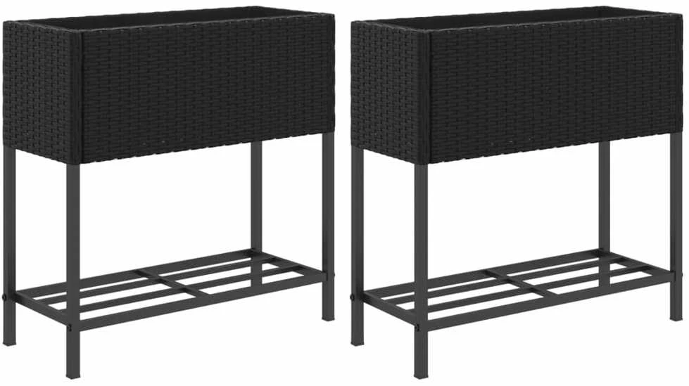 Sodo loveliai su lentyna, 2vnt., juodi, 70x28x70cm, poliratanas