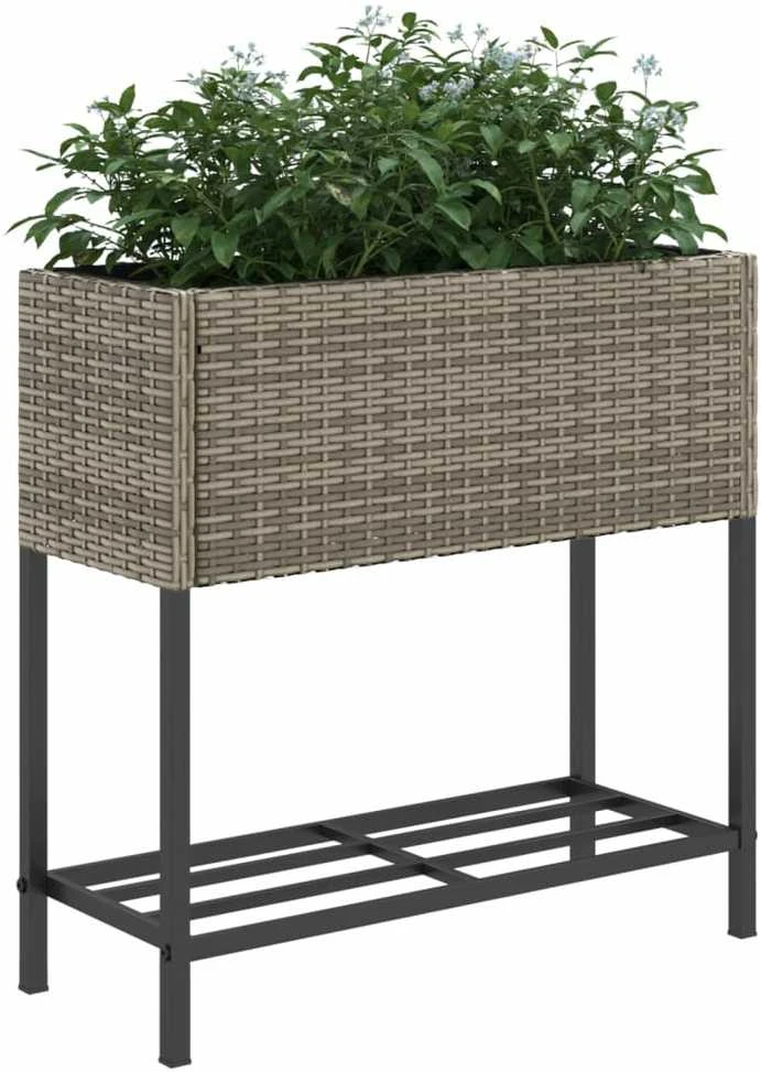 Sodo loveliai su lentyna, 2vnt., pilki, 70x28x70cm, poliratanas