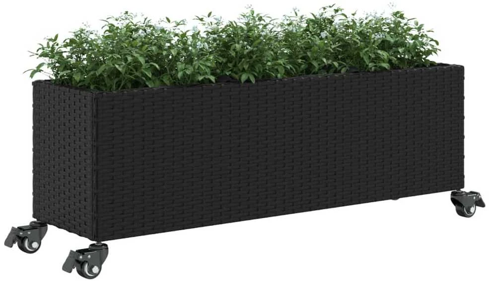 Sodo loveliai su ratukais, 2vnt., juodi, 107x32x38cm, ratanas