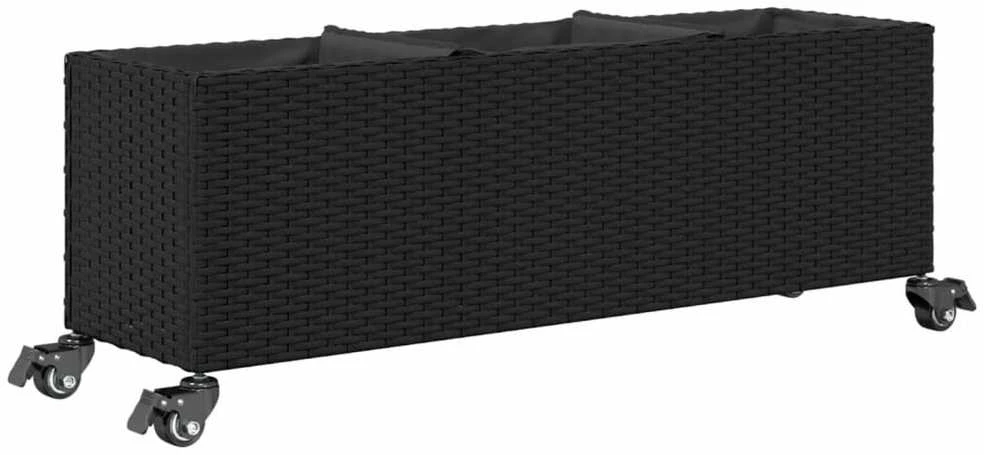 Sodo loveliai su ratukais, 2vnt., juodi, 107x32x38cm, ratanas
