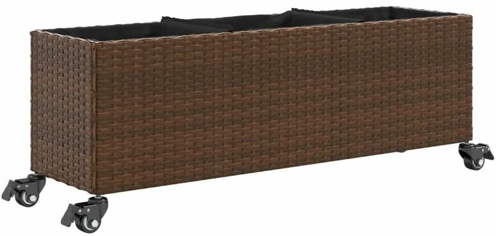 Sodo loveliai su ratukais, 2vnt., rudi, 107x32x38cm, PE ratanas