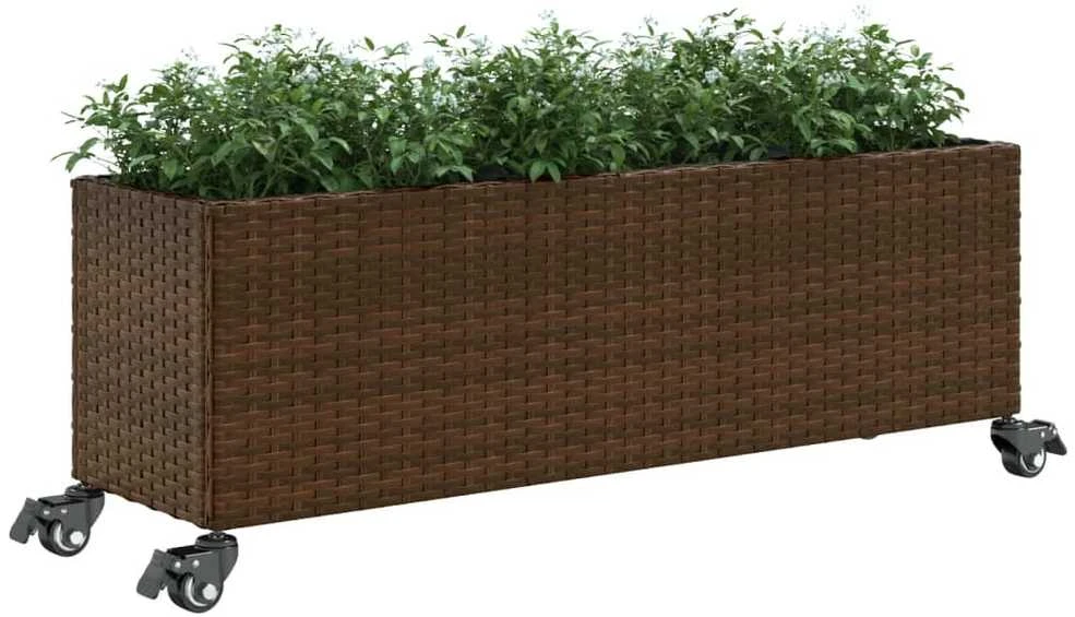 Sodo loveliai su ratukais, 2vnt., rudi, 107x32x38cm, PE ratanas