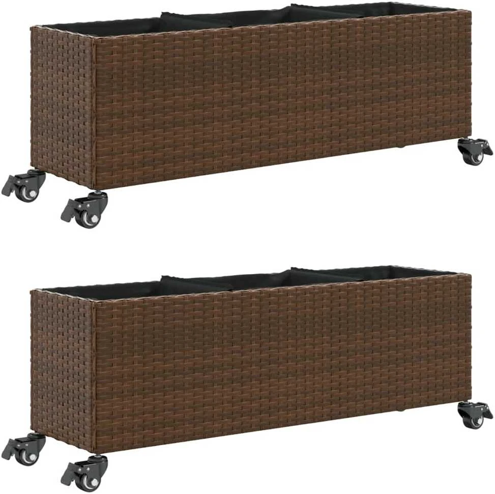 Sodo loveliai su ratukais, 2vnt., rudi, 107x32x38cm, PE ratanas