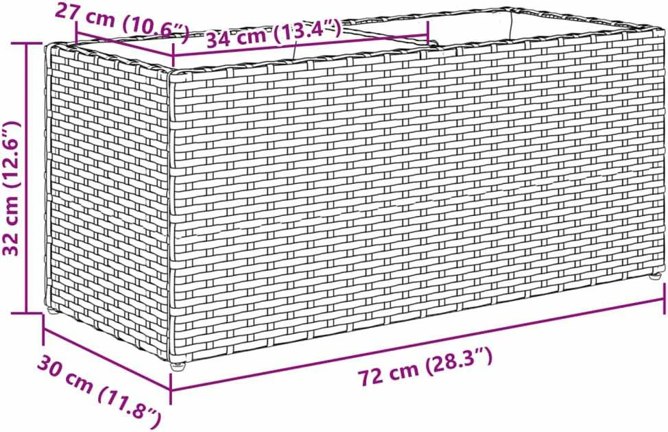 Sodo loveliai su vazonais, 2vnt., juodi, 72x30x32cm, PE ratanas