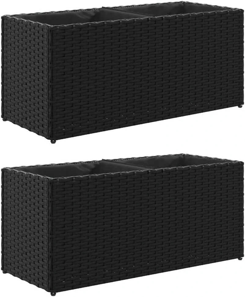 Sodo loveliai su vazonais, 2vnt., juodi, 72x30x32cm, PE ratanas