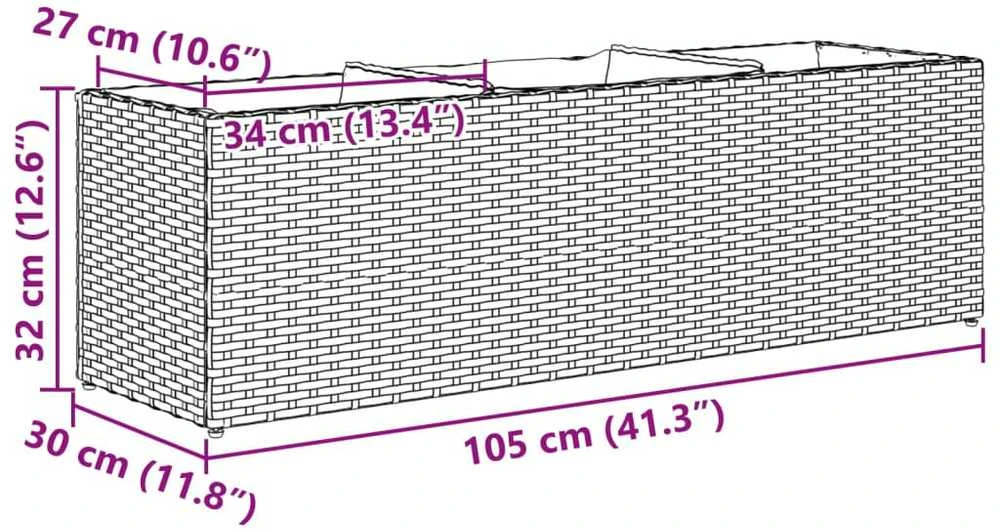 Sodo loveliai su vazonais, 2vnt., pilki, 105x30x32cm, ratanas