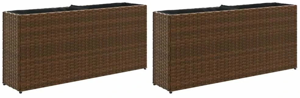 Sodo loveliai su vazonais, 2vnt., rudi, 90x20x40cm, poliratanas