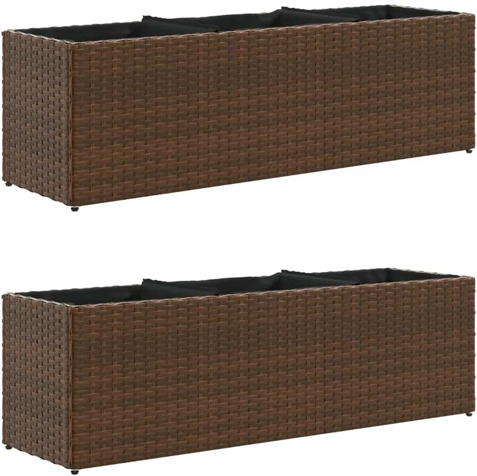 Sodo loveliai su vazonais, 2vnt., rudi, 105x30x32cm, PE ratanas